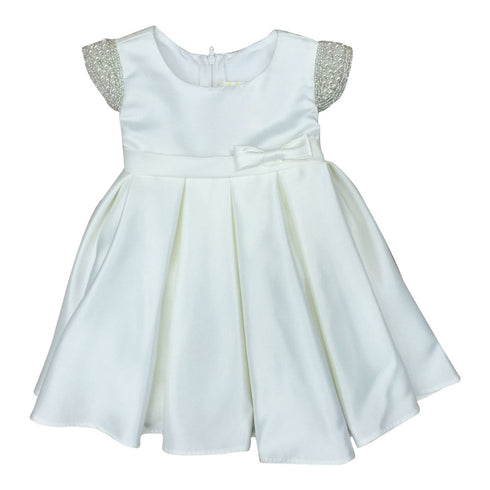 Petite Adele Baby Girls Ivory Dull Satin Beaded Flower Girl Dress 6-24M - SophiasStyle.com